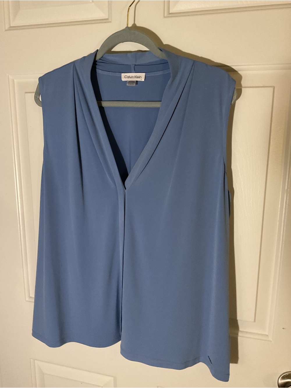 Calvin Klein 1X Periwinkle Sleeveless V-Neck Drape Blouse Career Office Top - Picture 5 of 10